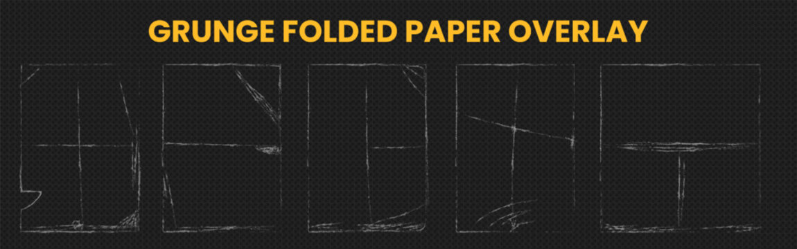 Set of grunge folded paper texture overlays, distressed paper creases and wrinkles, vintage paper effect for photo editing