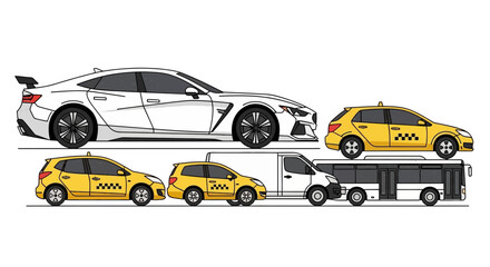 Obraz premium Variety of transportation vehicles illustrated against white background