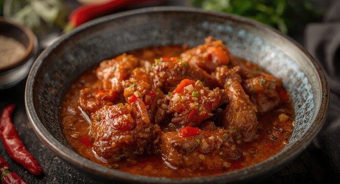 Sambal goreng ati hot and spicy chicken liver recipe image for culinary content with copy space