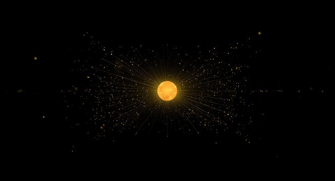 Visual representation of Uranium atom fission on black background producing neutrons and gamma rays