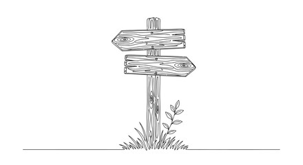 Rustic wooden signpost with two arrows pointing opposite directions © Line Lab