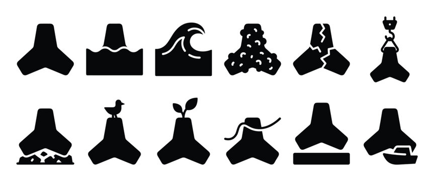 Black silhouette icons of tetrapods in various states and interactions, presented in a clean, graphic style