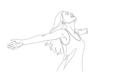 Woman with arms outstretched, head back, line drawing of freedom and joy © Line Lab