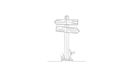 Wooden signpost with multiple arrows line art with white background © Line Lab