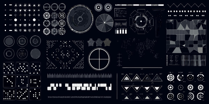 Abstract arrangement of technical diagrams circles and geometric patterns