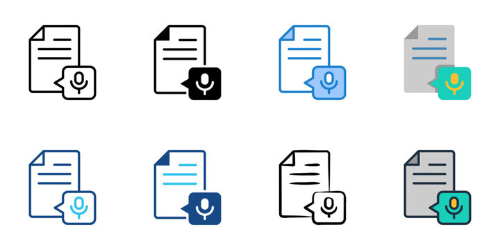 Transcript icons set multiple style collection. Editable stroke 
