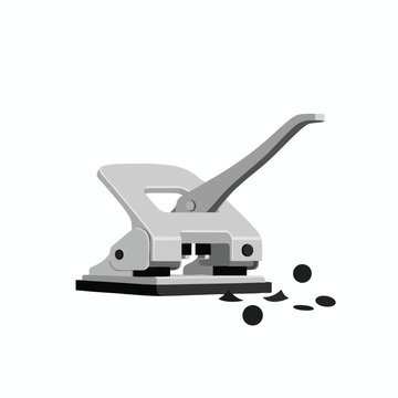 A silver, dual-hole puncher sits on a white background, with punched-out circles