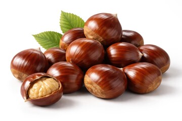 Obraz premium Chestnut nuts displayed on a clean white backdrop