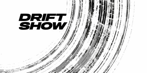 Drift show graphic with tire track marks on a white background © Barsha