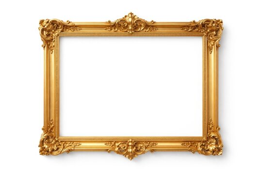 Elegant Golden Picture Frame on White Background