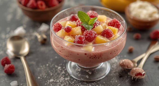 Sweet and rich rabdi dessert with mixed fruit and condensed milk flavors