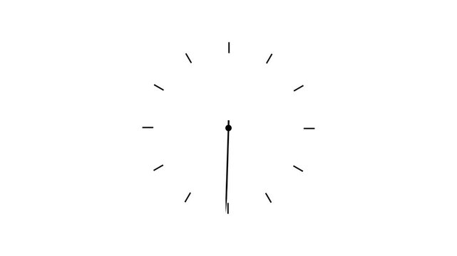 Clock with grey frame in a 12 hours loop. Round pointers with copy space. Animation wall clock on white background. Endless infinity counter. 4K UHD Clock Counting Down 12 Hour Day Fast Speed.
