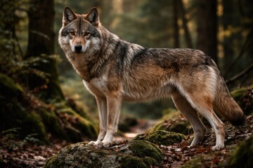 Obraz premium Majestic Italian wolf in natural habitat exhibiting full body posture