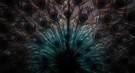 Obraz premium Vibrant peacock feathers spread wide open.