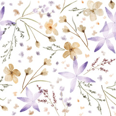 Watercolor colorful floral pattern with flowers and leaves © Nartco