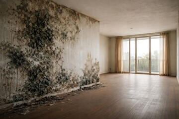 Fototapeta premium Apartment interior wall showing mold damage with spacious copy space