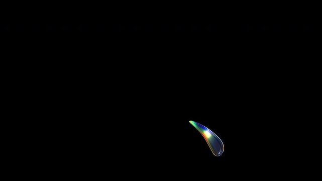 A Japanese symbol "読点(Toutenn)" shimmering with various colored lights on a glass-like surface with an alpha channel. Serif font. Seamless loop video.