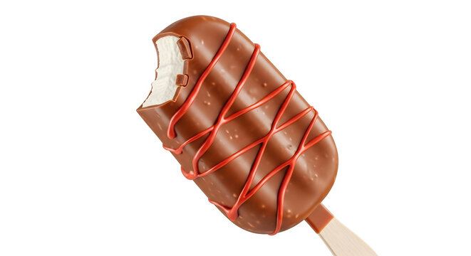 A delicious chocolate ice cream bar with a bite taken out of it