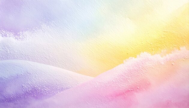 Arri&egrave;re-plan aquarelle abstrait repr&eacute;sentant des collines douces aux teintes pastel de violet, rose et jaune cr&eacute;ant un paysage onirique et serein.