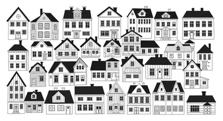 Fototapeta premium Collection of Diverse Architectural Styles of Houses and Buildings.
