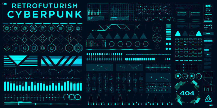 Cyberpunk retrofuturism interface a complex digital display with glowing elements