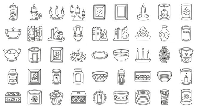 Collection of Chinese Symbols and Decorative Elements in Monochrome.