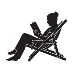 Fototapeta premium Relaxed woman reading book sitting in deck chair silhouette