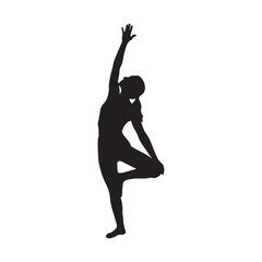 Fototapeta premium yoga silhouette woman stretching arm up tree pose black outline