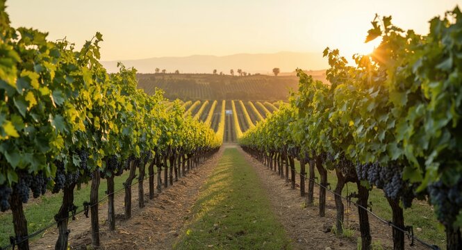 Vineyard full of Malbec grapes in organized rows