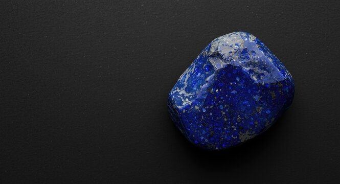 Rich blue tones of polished lapis lazuli mineral tumbled stone shown on a contrasting black background