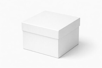 Naklejka premium Close up of a white square box on a plain white background