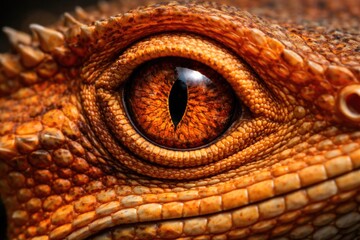 Naklejka premium close up of an orange lizards eye with detailed scales