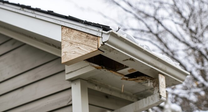 Aluminum fascia trim recovering from storm damage revealing wood