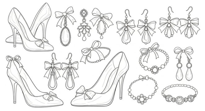 Collection of Elegant High Heels and Festive Ornaments.