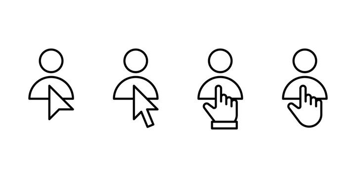 Profile Click Icon Set &ndash; User Avatar Cursor Hand Click Outline Vector UI