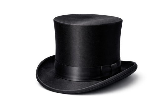 Black top hat isolated on a plain white backdrop