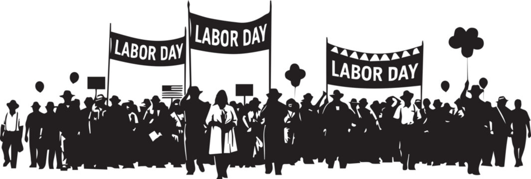 Labor Day Celebration Parade Crowd Silhouette Vector Illustration