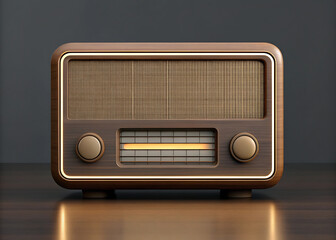 Fototapeta premium Vintage wooden radio retro analog receiver with knobs nostalgic style isolated