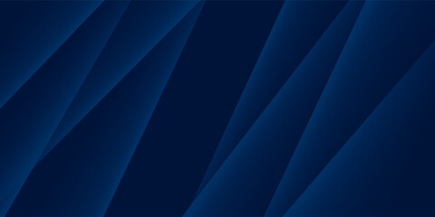 Obraz premium Abstract dark blue gradient horizontal banner background with overlay geometric triangle shapes and glowing line. Modern paper cut texture design with space for text. Suit for poster, cover, header