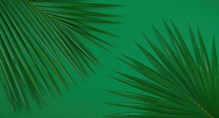 Obraz premium White stone cosmetic display with palm leaves set on rich green background