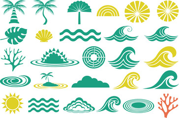 Obraz premium Set of tropical summer beach elements in flat vector illustration style