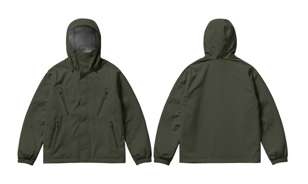 Outdoor envision a dark green jackets front and back for versatile weather protection.