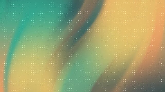 Abstract digital grid with glowing dots over a teal and gold smooth flowing wave background
