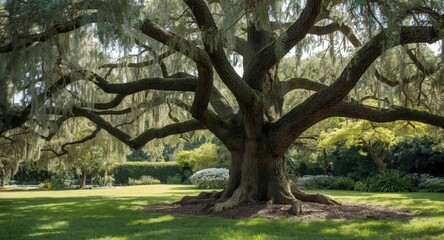 Obraz premium Tree with adaptable branches in peaceful garden scene
