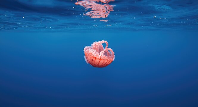 Isolated Atlantic Portuguese man o war Physalia physalis with surrounding copy space area