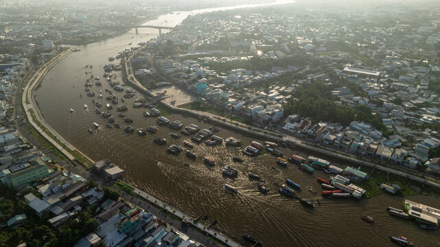 Cai Rang Floating Market Aerial View in Can Tho Vietnam