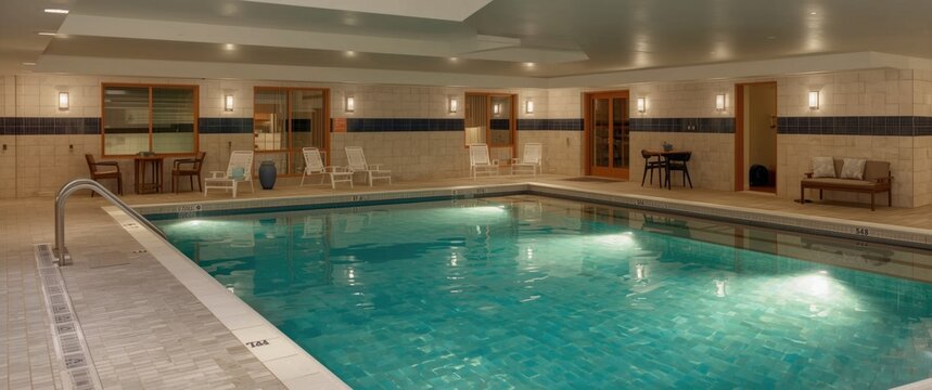 Indoor pool equipped with handrails and soft edge coping for safety