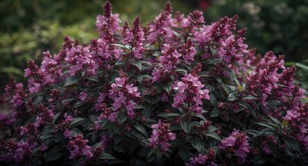 Obraz premium Thriving purple ruellia tuberosa blooms covering garden shrub