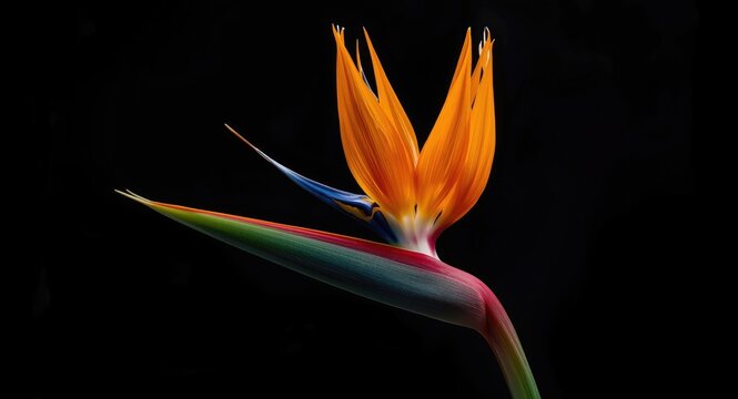 Vibrant close view of Strelitzia flowers complimented by copy space for text overlay
