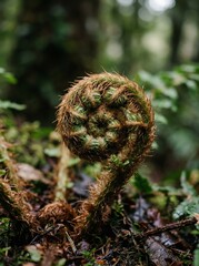 Obraz premium Emerging Fern Fiddlehead in Spring Forest